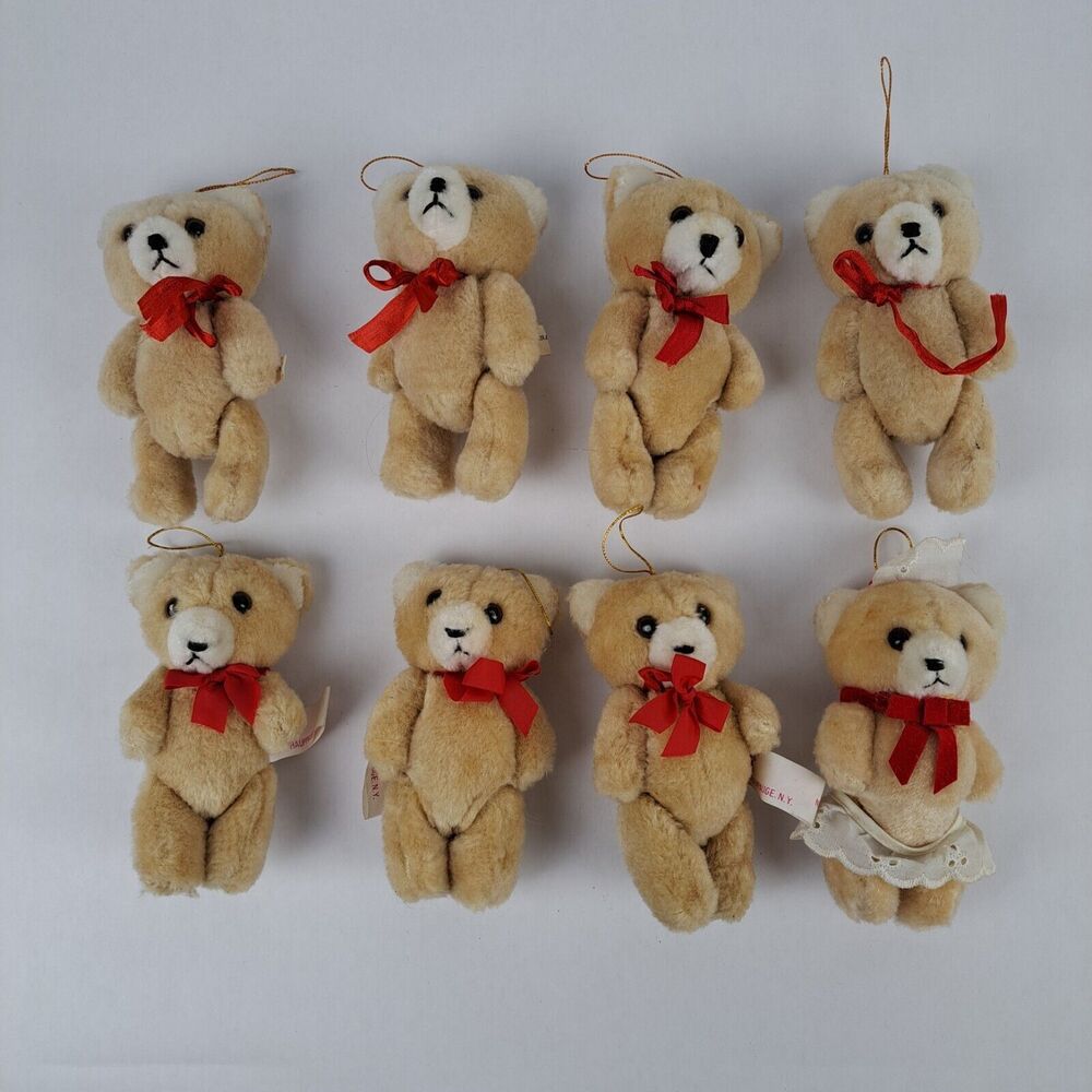 Lot 8 VTG Jointed Cafi Teddy Bear 4.75” Ornament Hauppauge, NY & China
